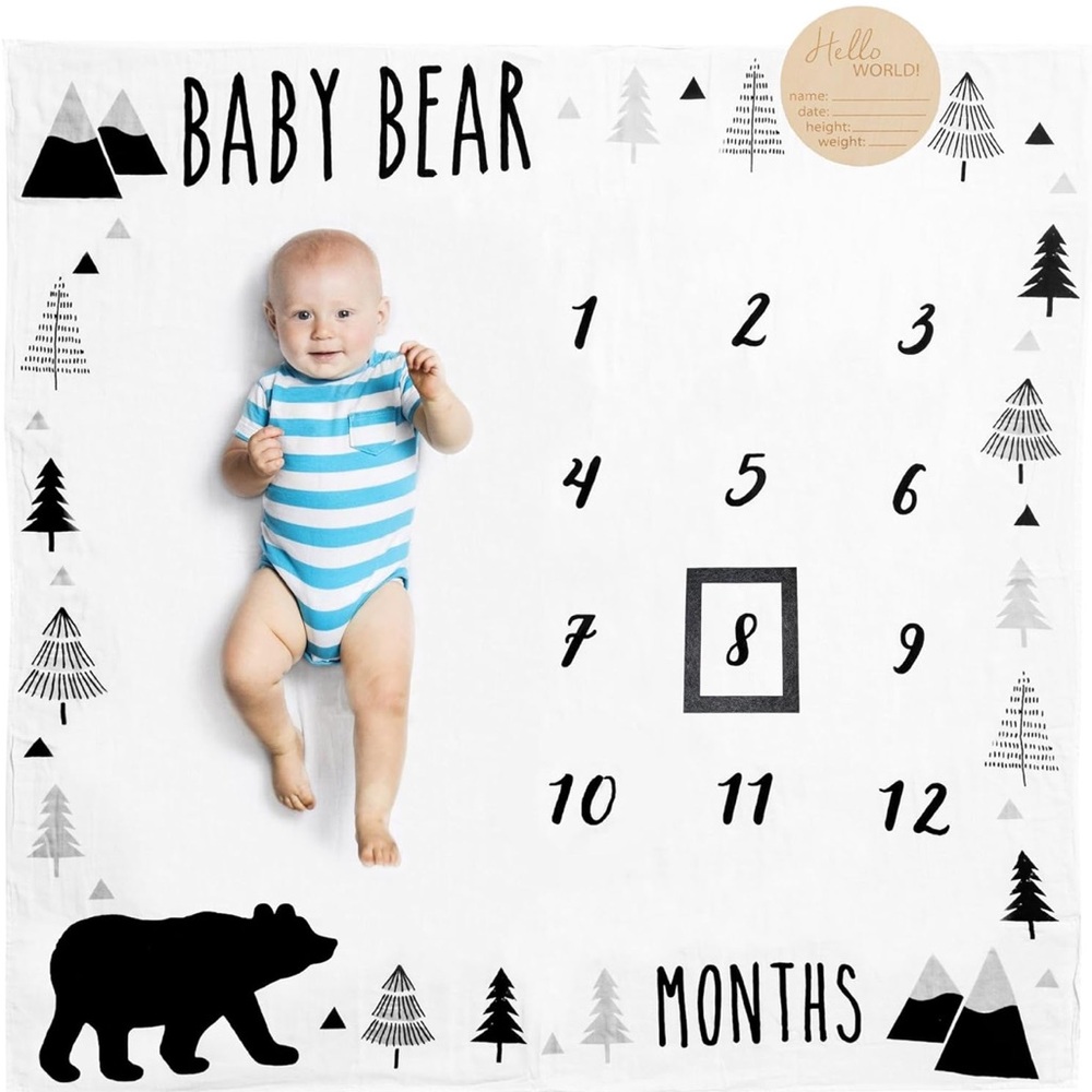 BRAND NEW in Box Organic Baby Milestone Blanket - Black and White